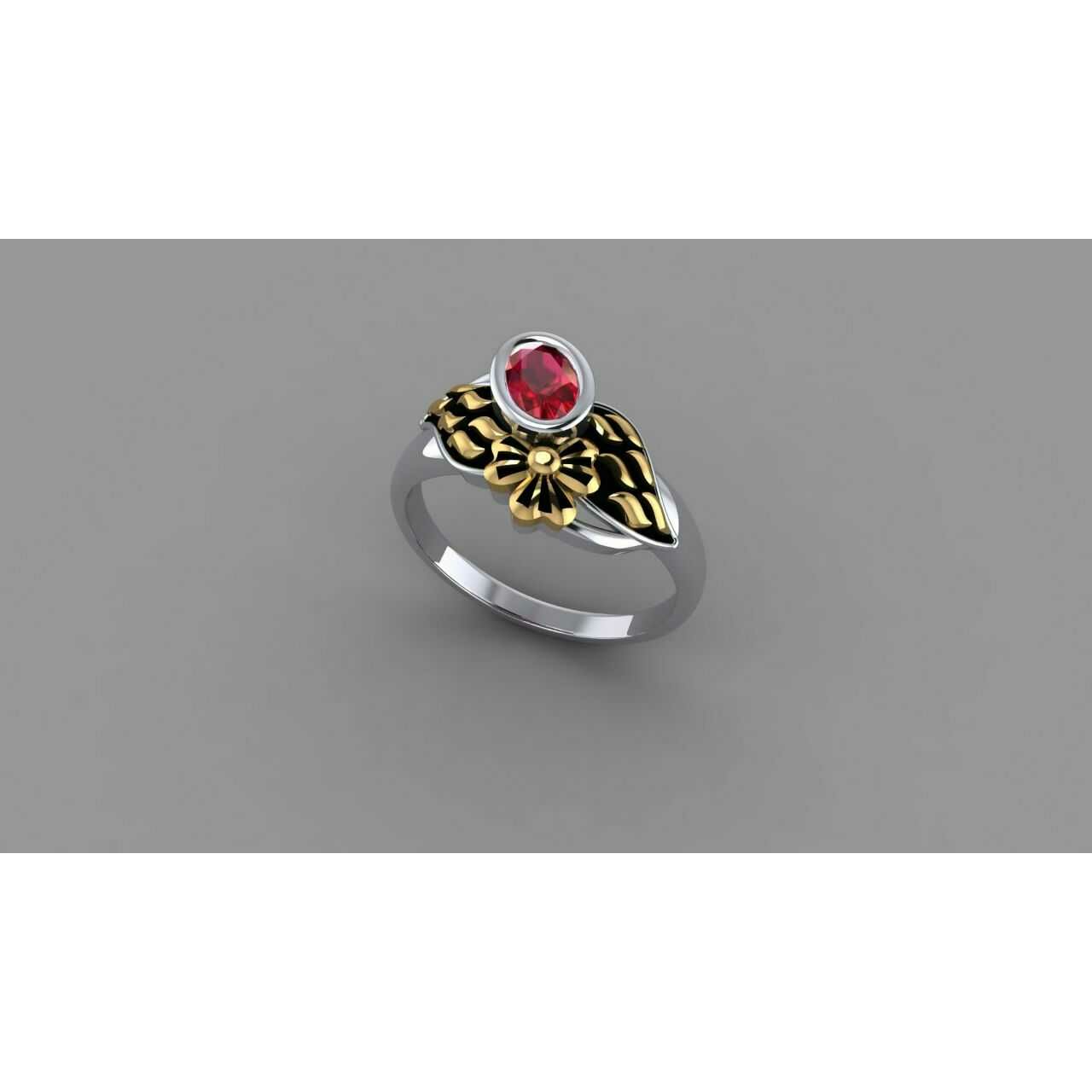 18K Silver Single A.D Stone Ladies Flower Ring
