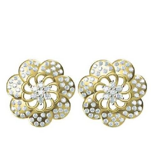 916 Gold Diamond Flower Shape Ladies Earring