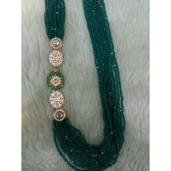 Fancy Side Brooch Meenakari Crystal Beads Necklace