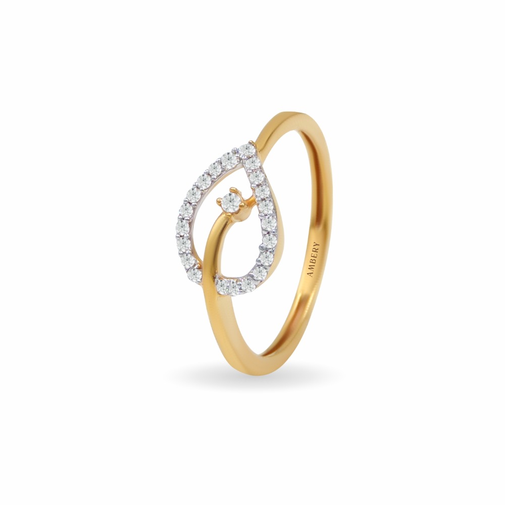 Leaf with Stones 22k Gold Lady Ring