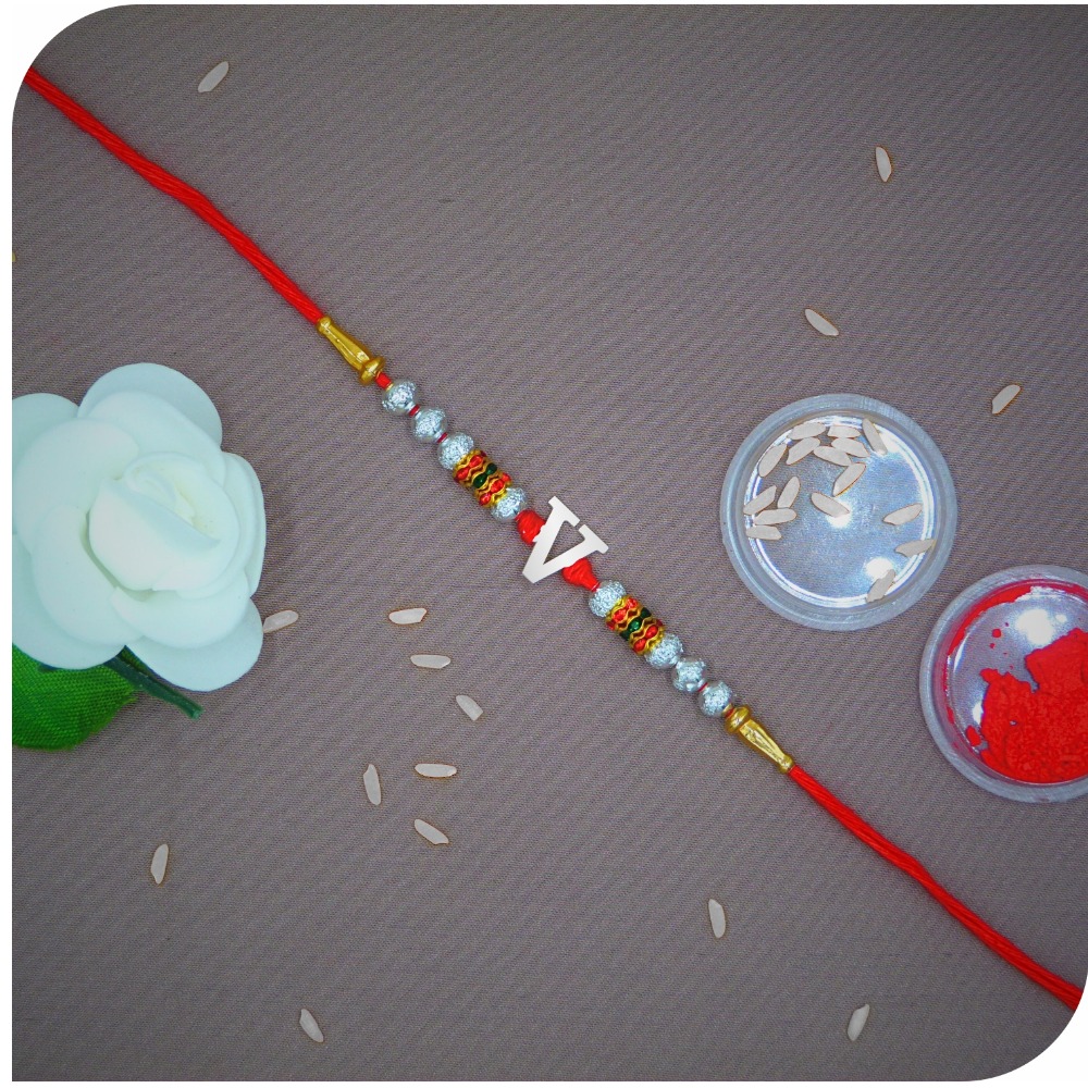 ' v ' alphabet 925 silver rakhi