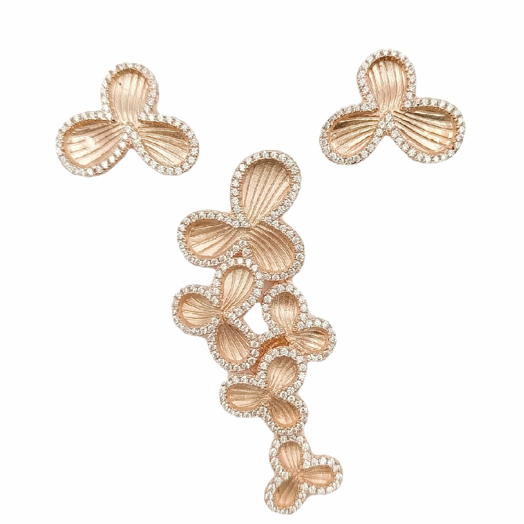 Flower Rose 925 Silver Pendant Set
