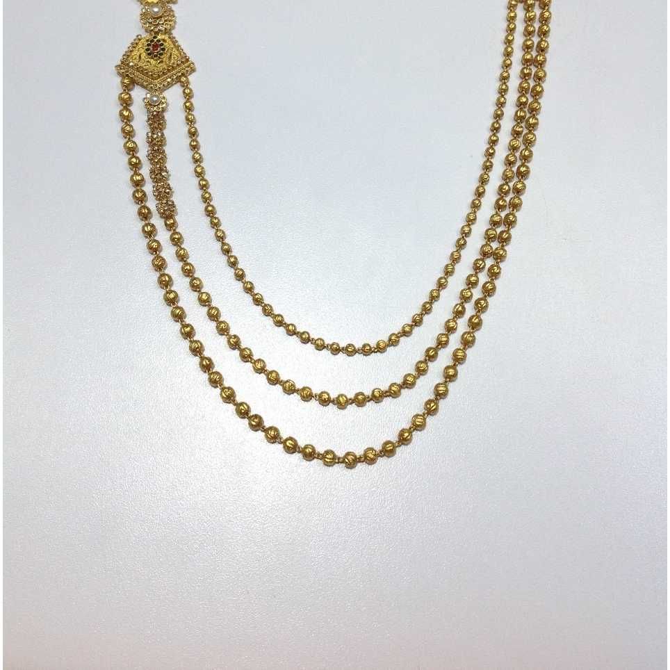 22KT Yellow Gold Antique Indian Ladies 3 Line Necklace