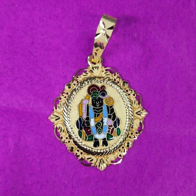 916 Gold Flower Shape Dwarkadhish Mina Pendant