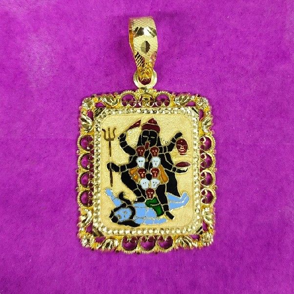 Gold Rectangle Shape Mahakali Ma Mina Pendant