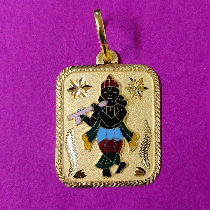 916 Gold Krishna Square Shape Pendant