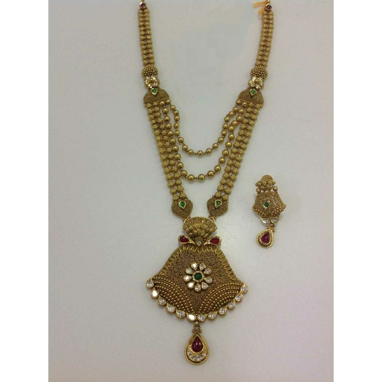 916 Gold Ladies Antique Jadtar Necklace set