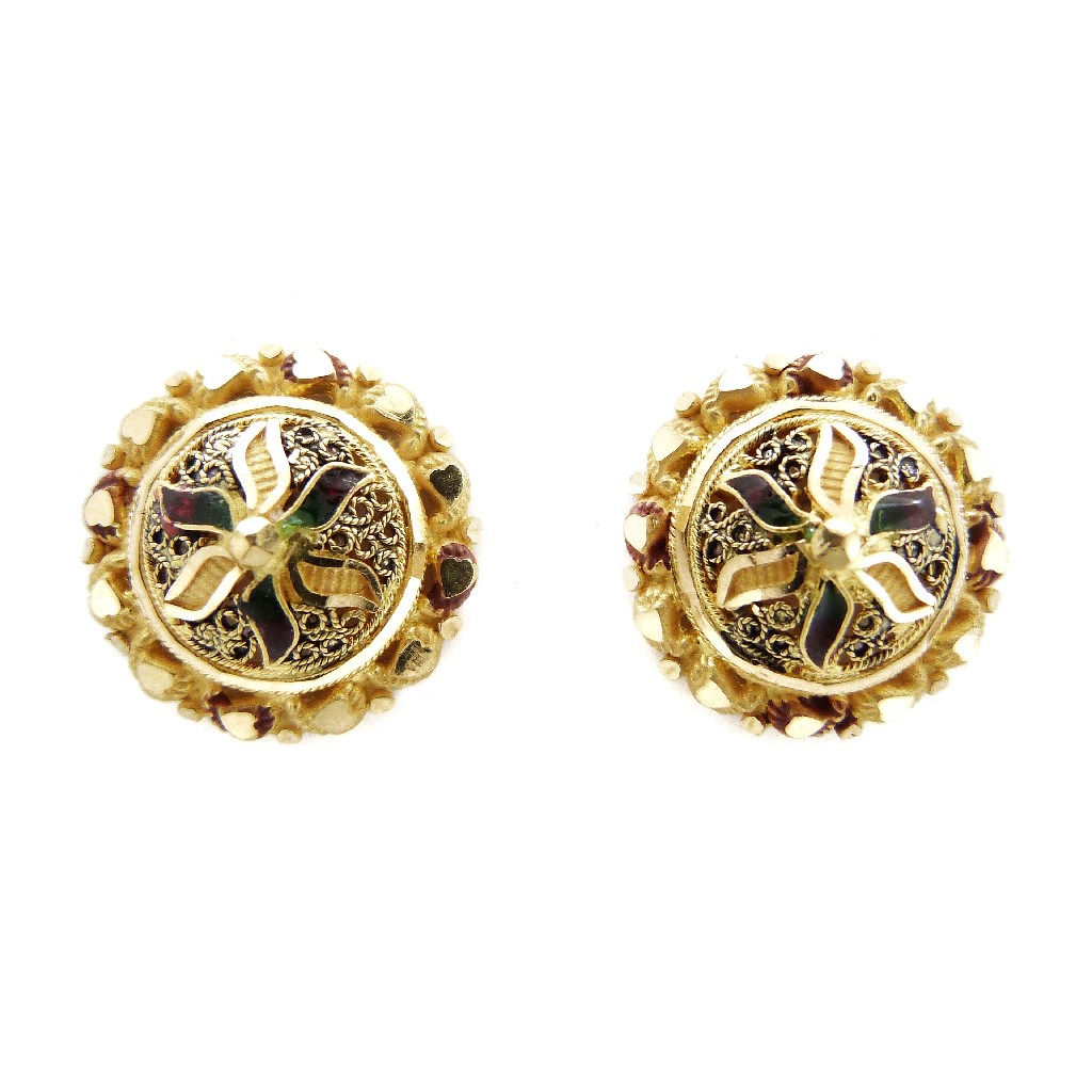 22K Gold Round Fancy Earring