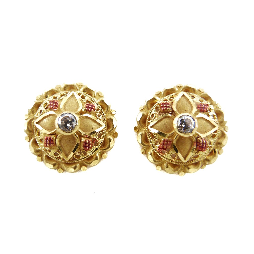 22K Gold Round Fancy Earring