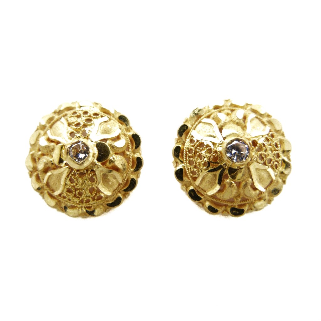 22K Gold Round Fancy Earring