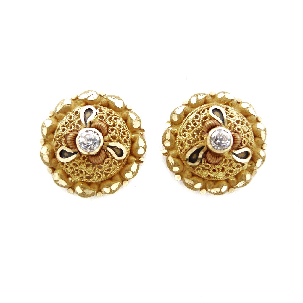 22K Gold Round Fancy Earring