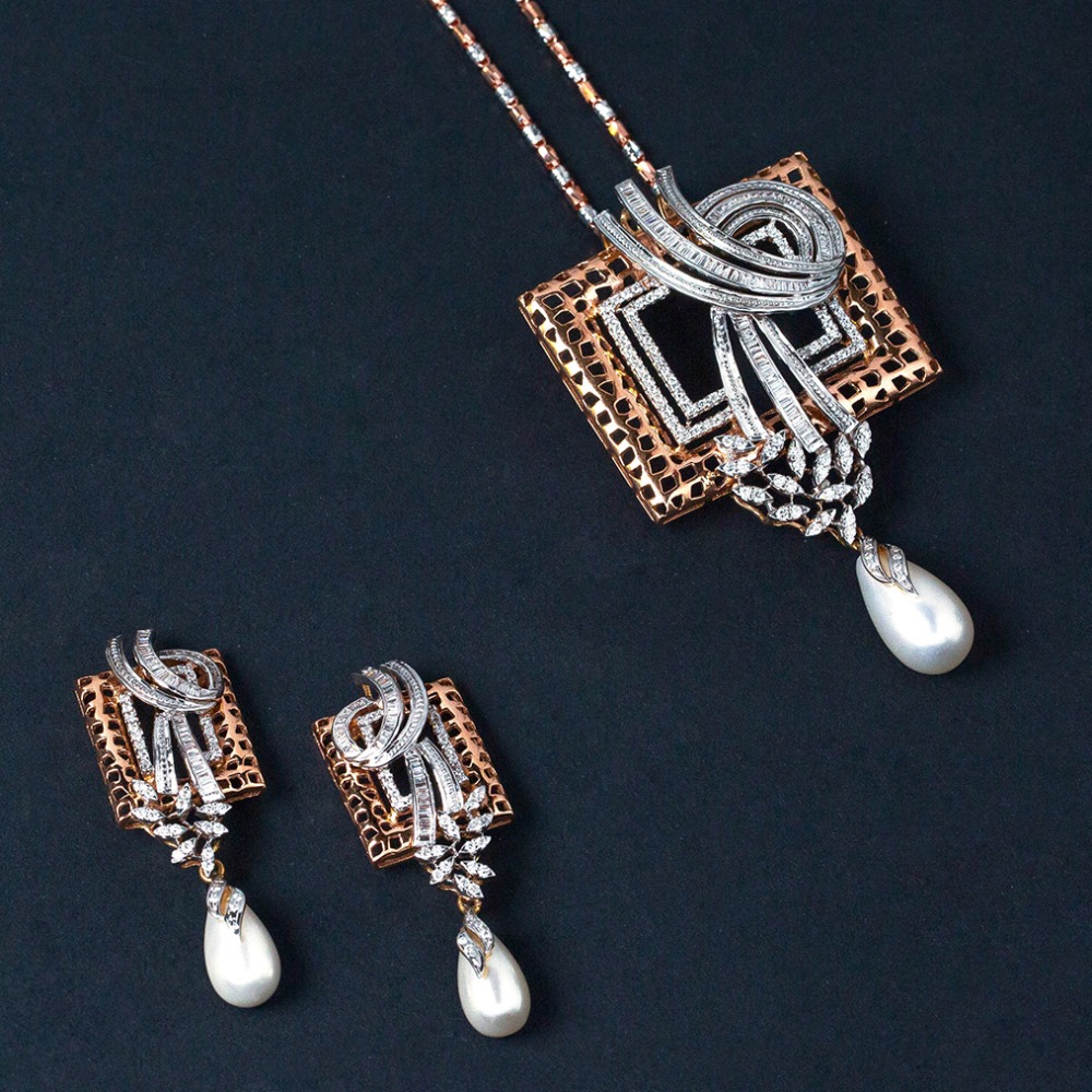 Designer square shape diamond pendant set
