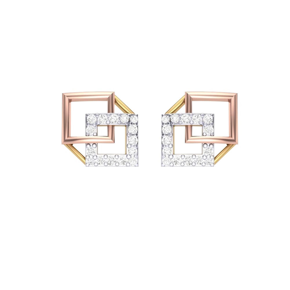 diamond square rose gold studs
