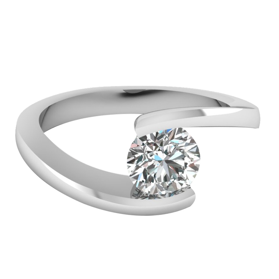 14KT SILVER ROUND DIAMOND RING