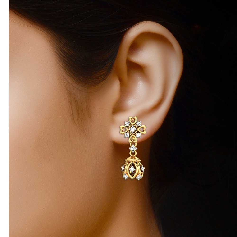 prong setting diamond gold jhumki - Image 2