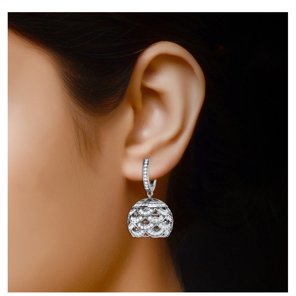 white gold diamond jhumki - Image 2