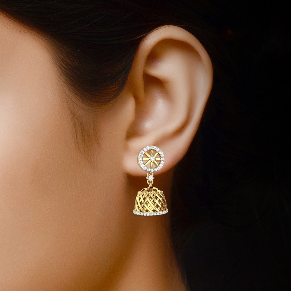 jali work gold jhumki - Image 2