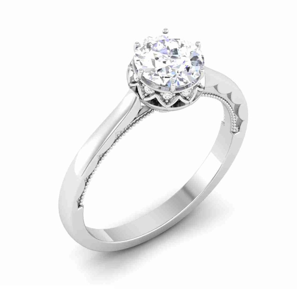 14KT SILVER ROUND DIAMOND RING