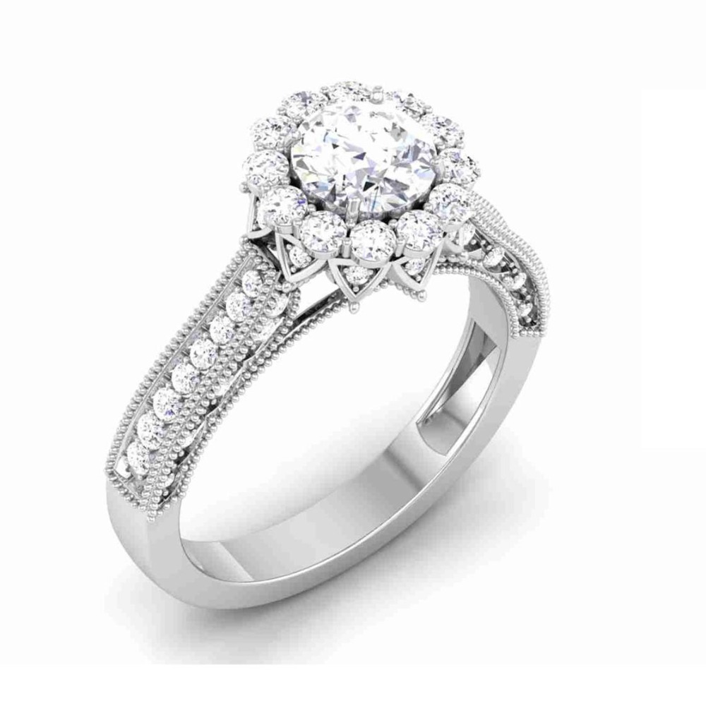 14KT SILVER ROUND DIAMOND RING