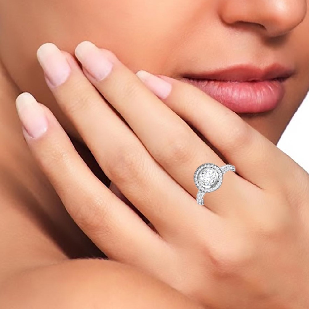 14KT SILVER ROUND DIAMOND RING - Image 2
