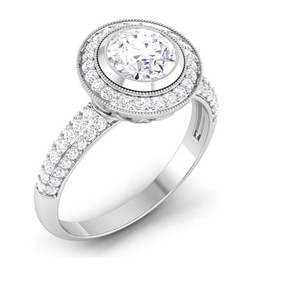 14KT SILVER ROUND DIAMOND RING