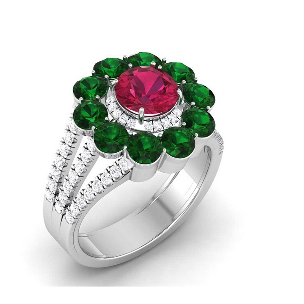 14KT FLOWER STONE RING