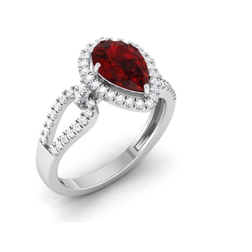 14KT GOLD LEAVES RED STONE RING - Image 2