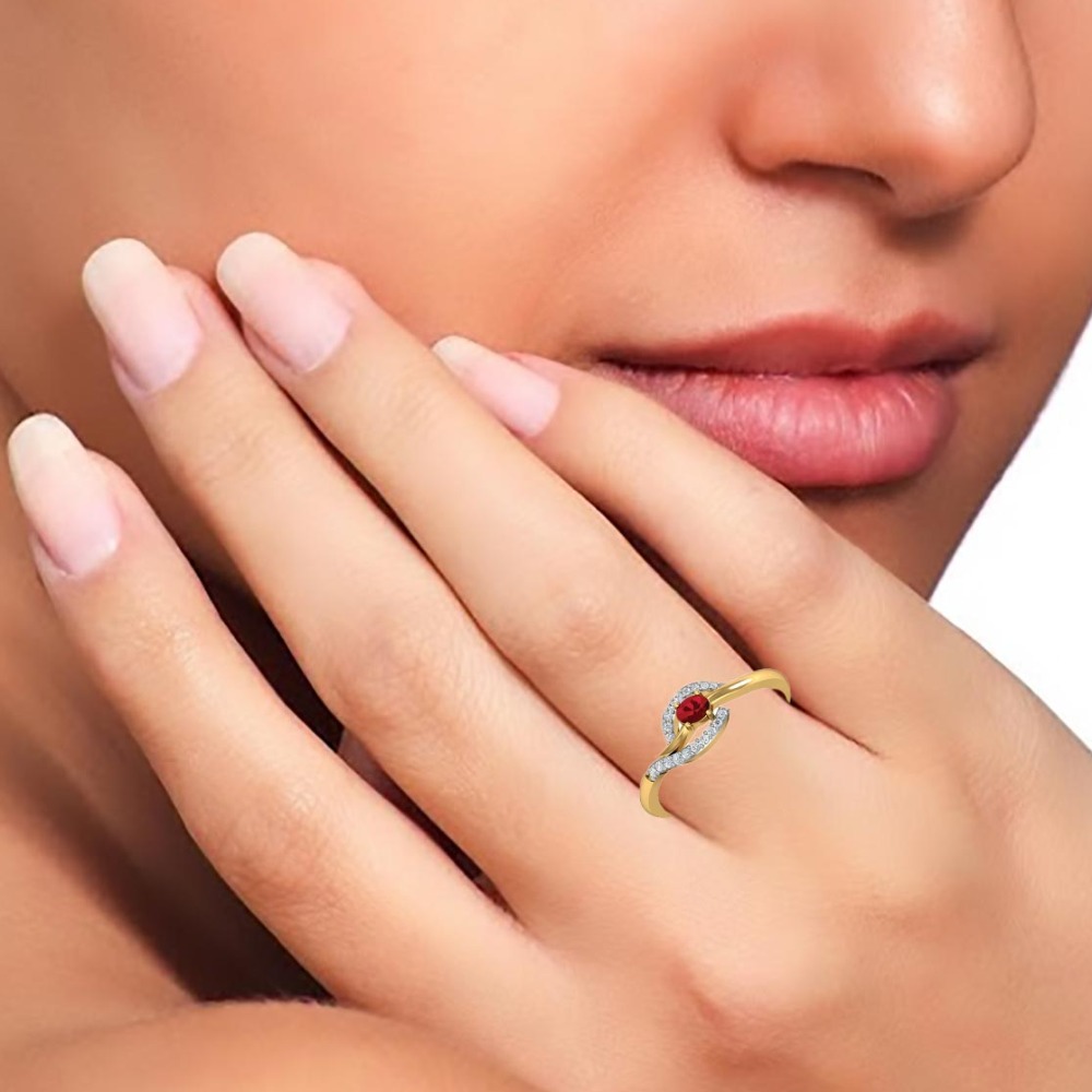 14kt gold red stone diamond ring - Image 2