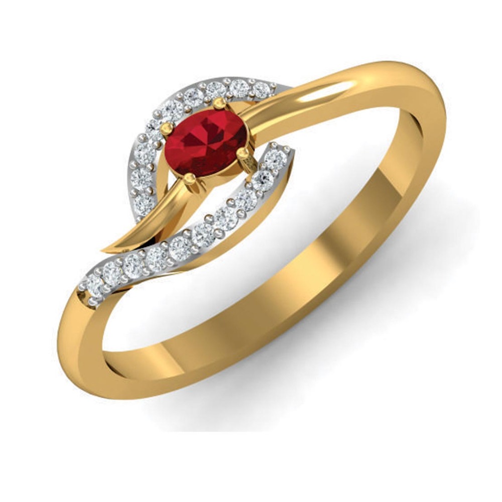 14kt gold red stone diamond ring