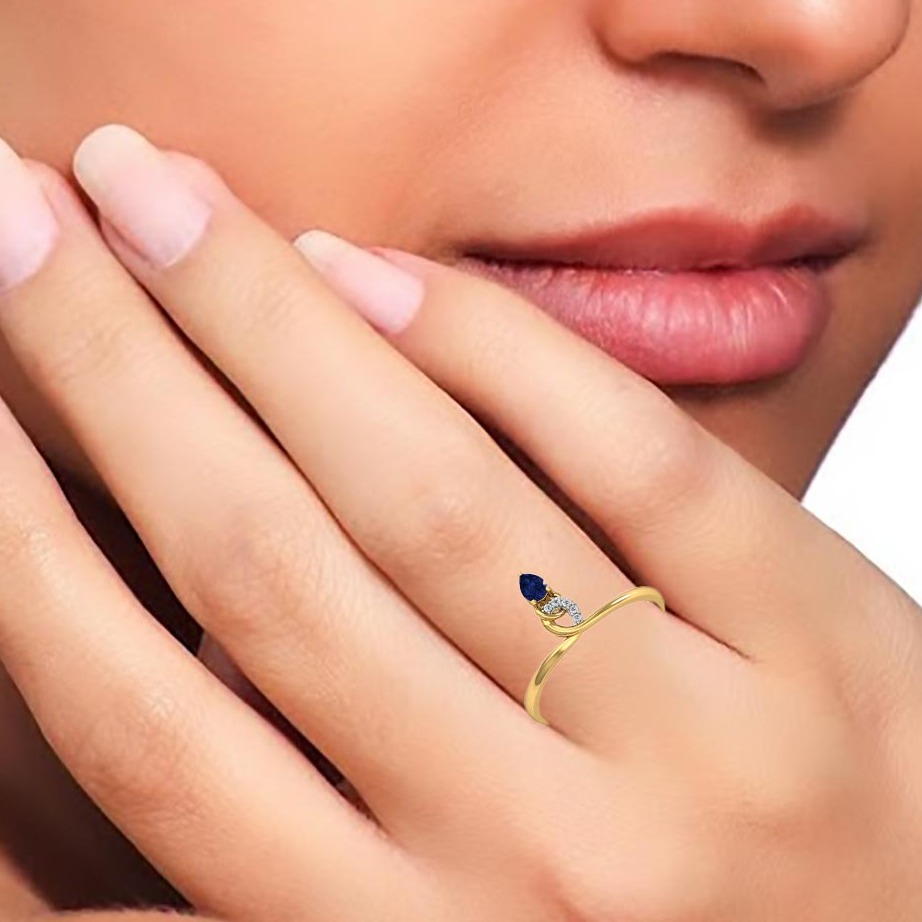 14KT GOLD LOOP SHAPE STONE RING - Image 2