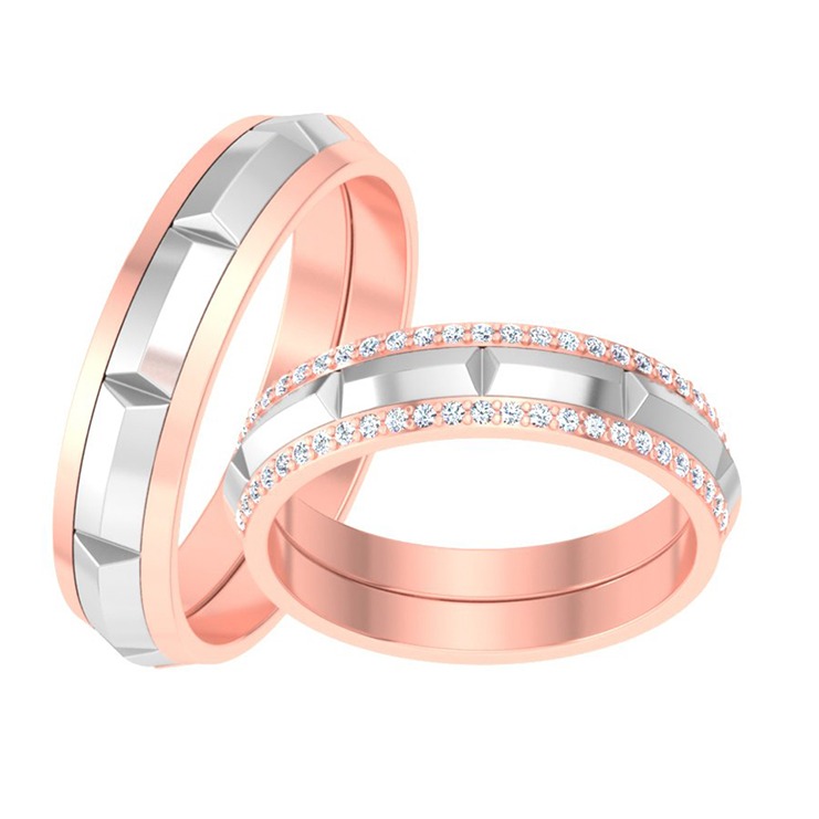 SILVER &ROSE GOLD DIAMOND SHAPE RING