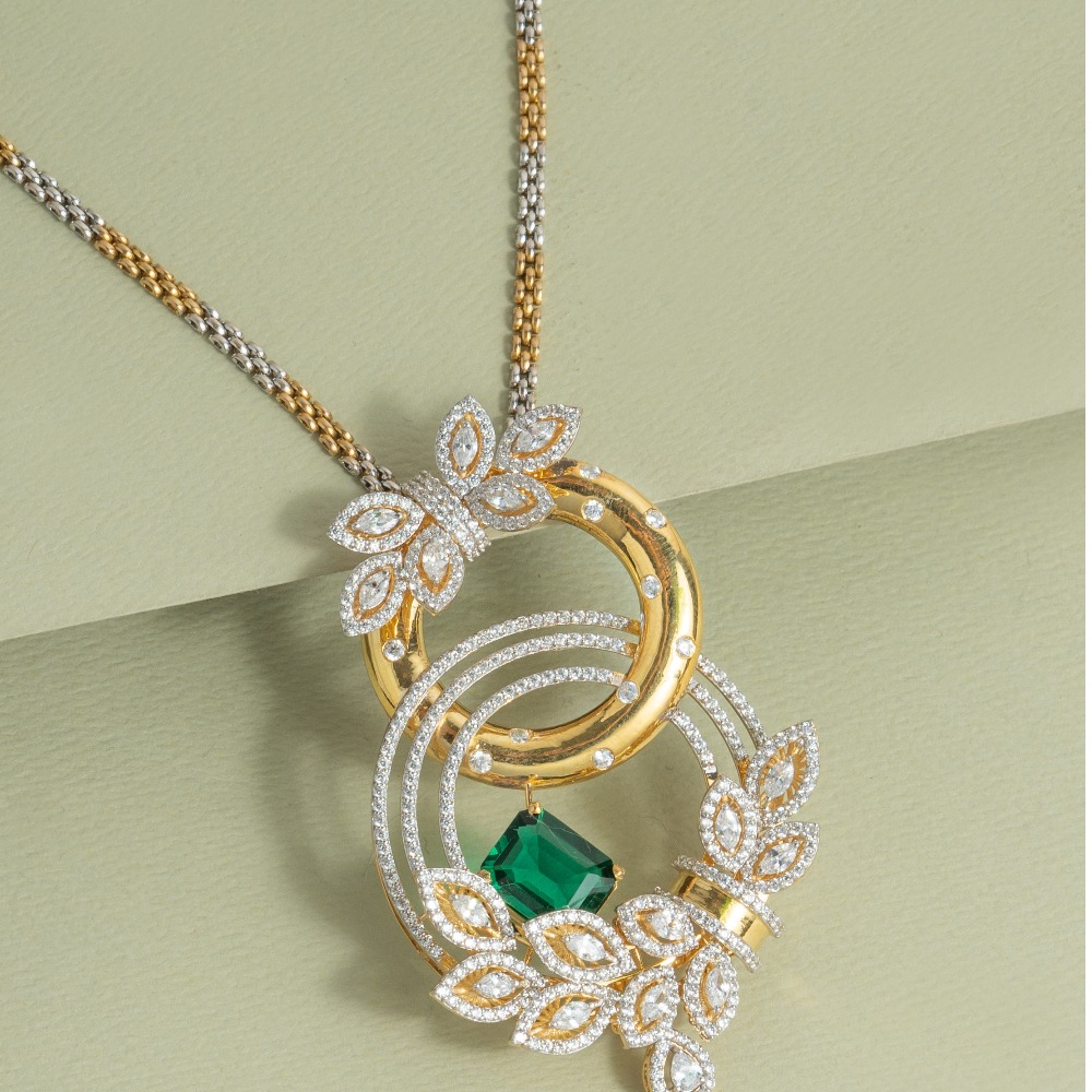Flower Design Gold Diamond Pendant Set Sp55