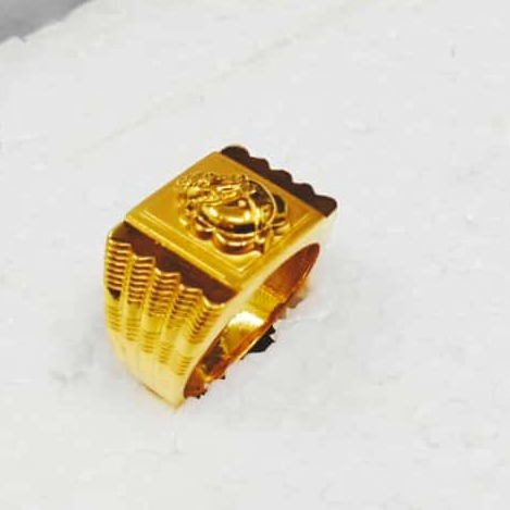 916 Gold Ganesh Design Ring  For Men's