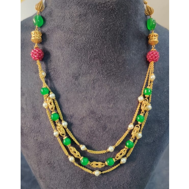 916 Gold Hallmark Stylish  3 Layer Neaklace