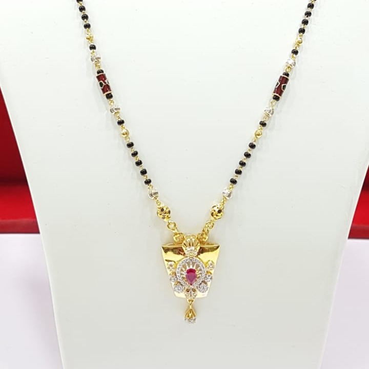 22k Gold CZ Leaves Shape Ruby Mangalsutra