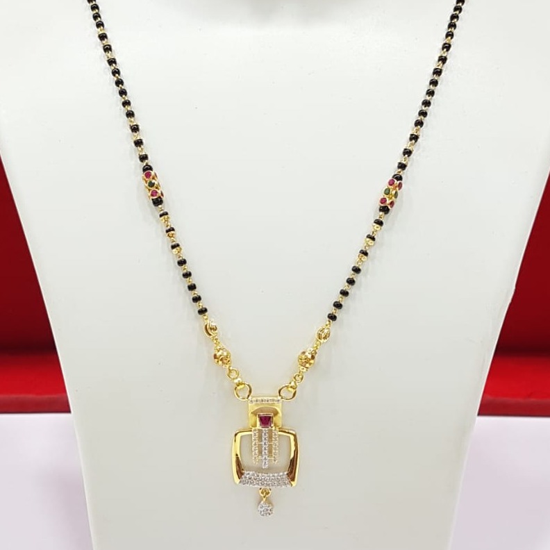 916 Gold CZ With Ruby Stone Pendant Mangalsutra
