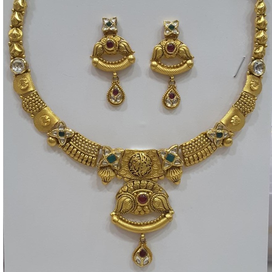 916 gold kundan stone with rava design nacklace set