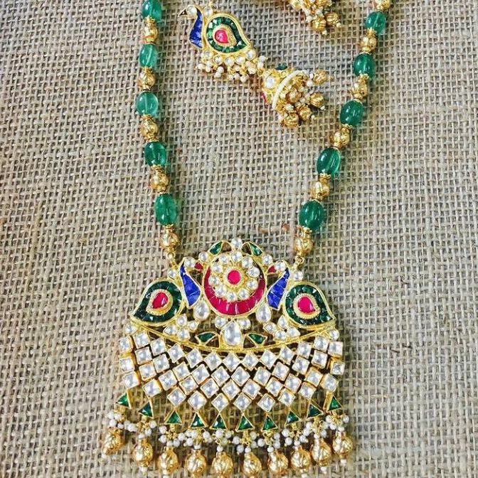 22k gold kundan Peacock design necklace set