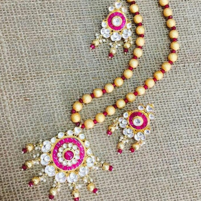 22k gold pink jadtar necklace set