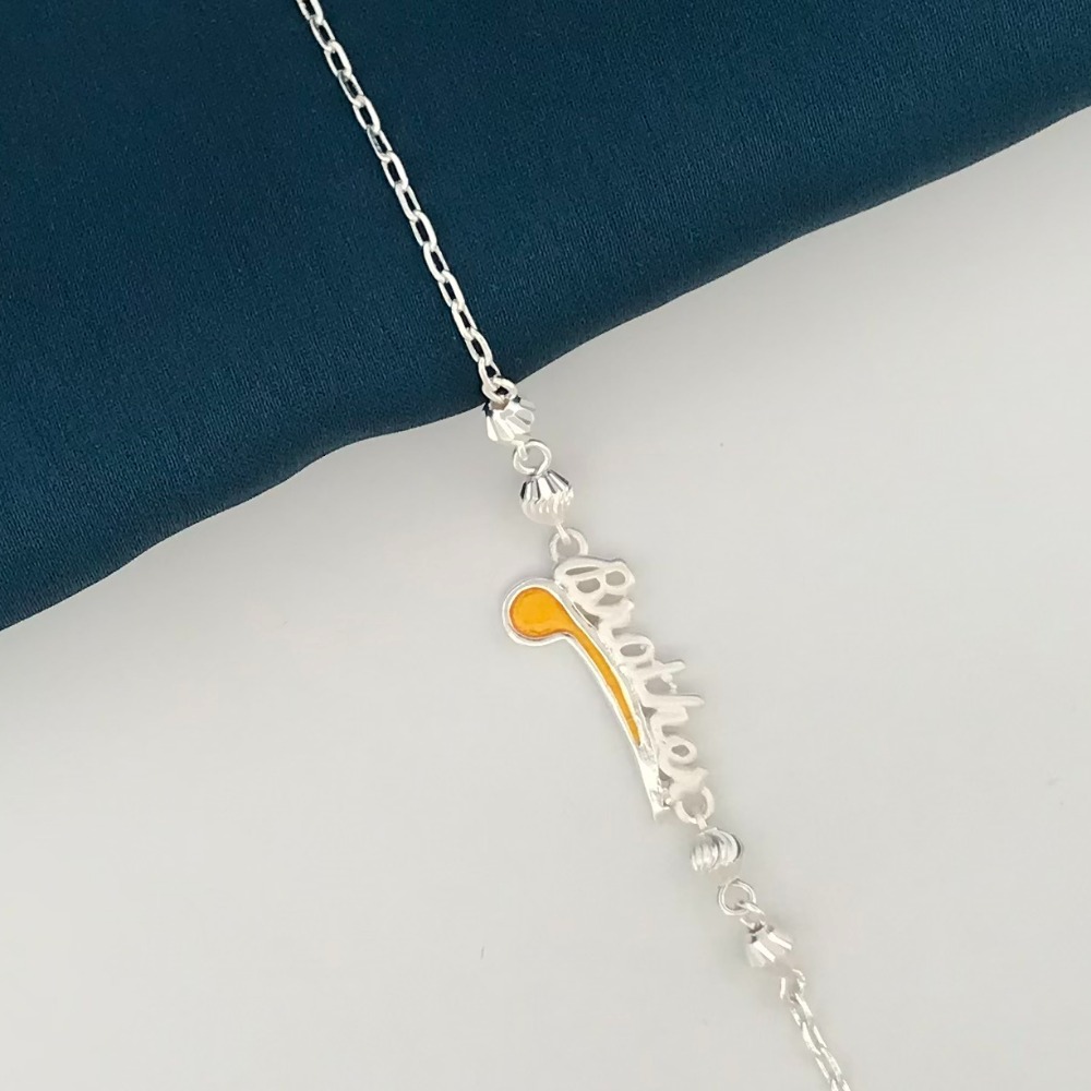 925 Silver Yellow Design Rakhi for Brother