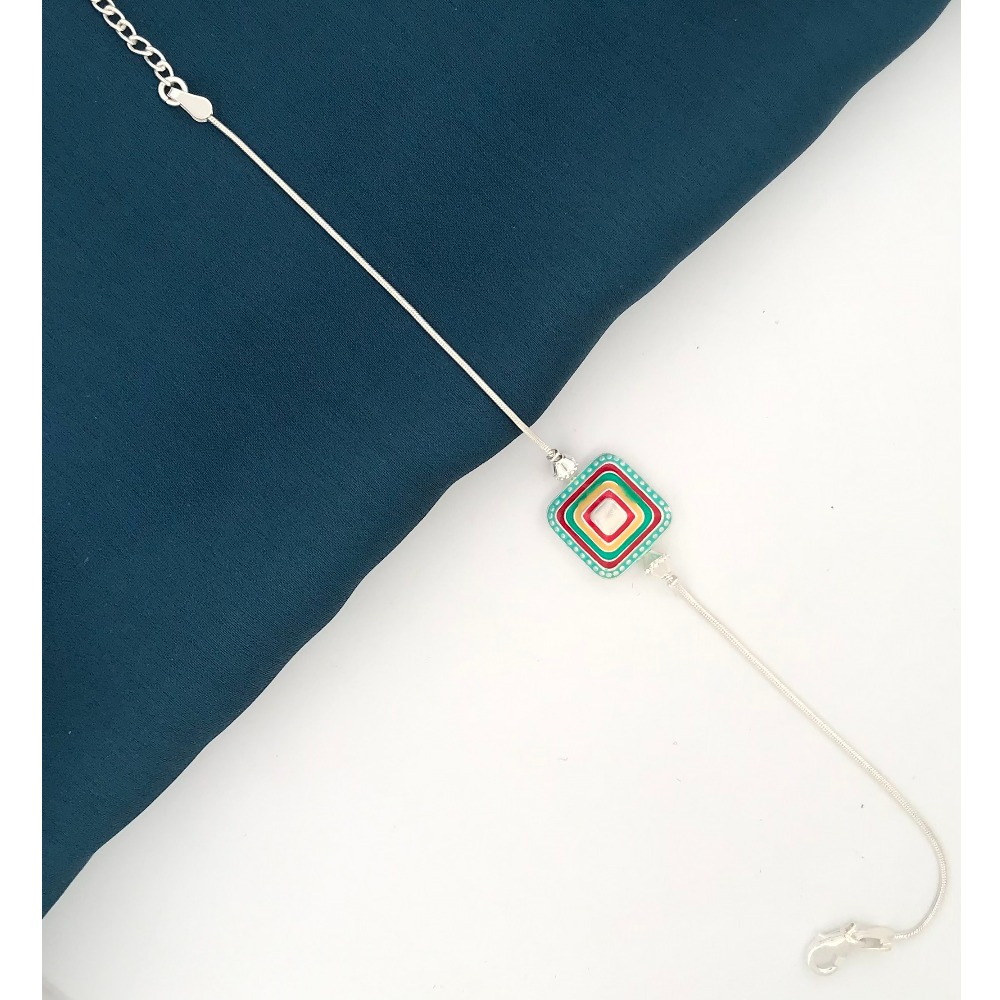 925 Silver Colorful Square Rakhi for Bhai - Image 2