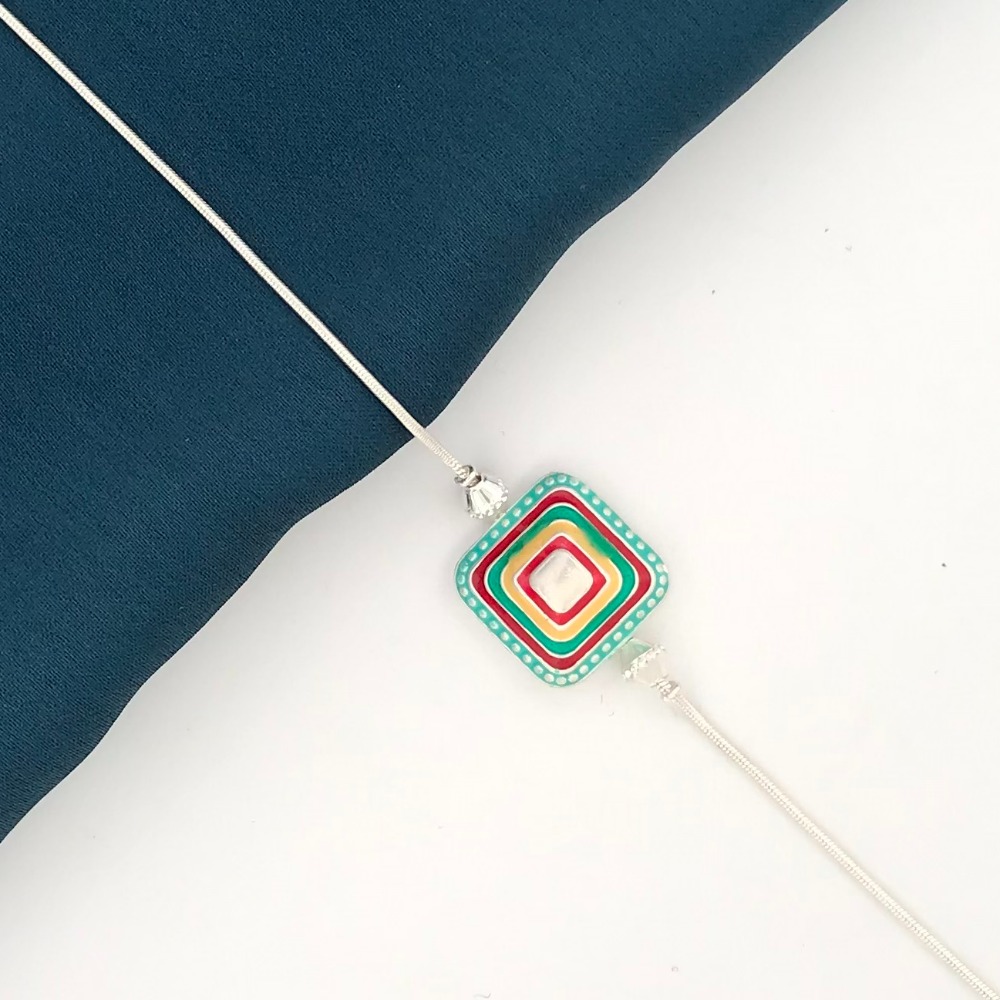 925 Silver Colorful Square Rakhi for Bhai