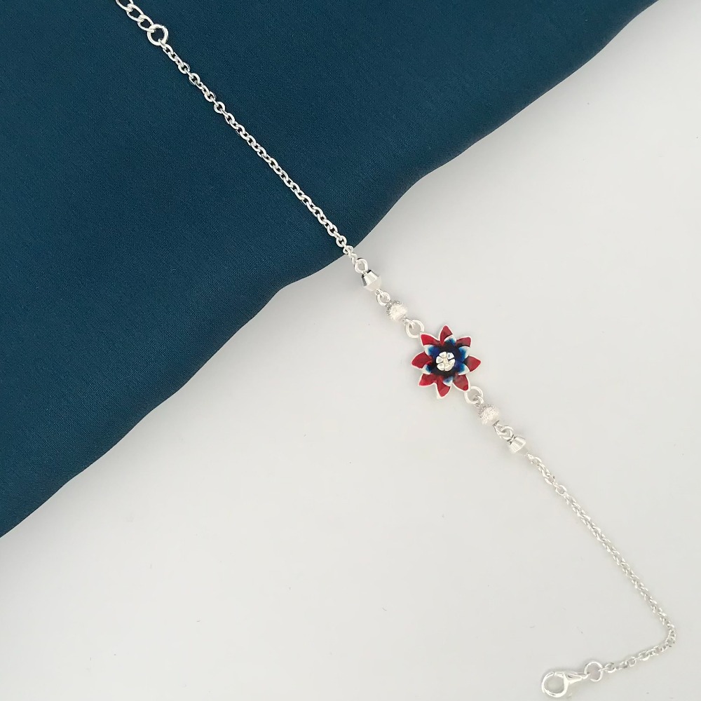 925 Silver Flower Design Rakhi - Image 2