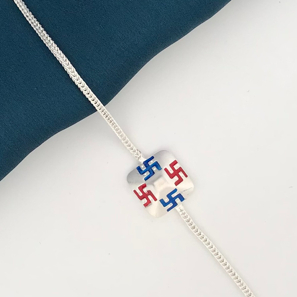 925 Silver Swastik Colorful Rakhi for Brother
