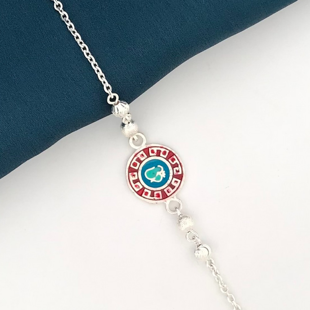 925 Silver Om Colourful Design Brother Rakhi - Image 2