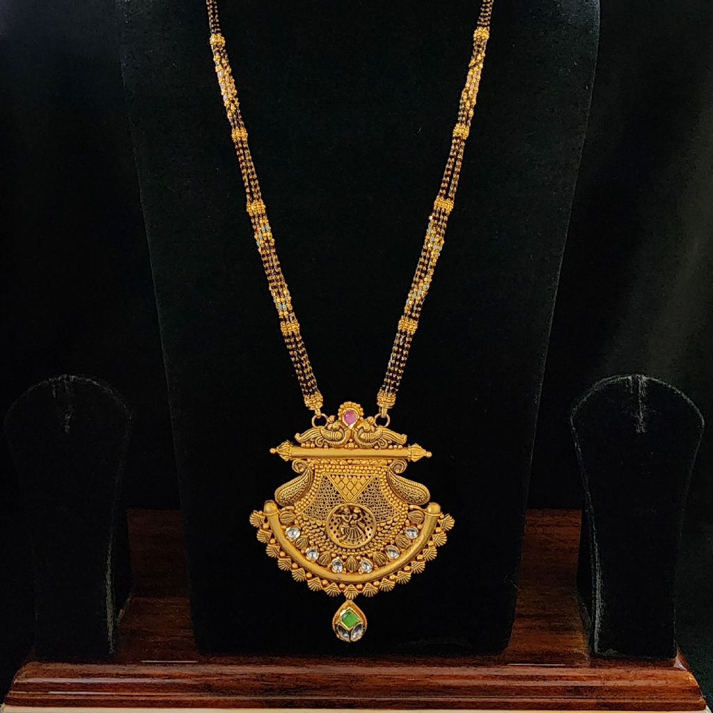916 gold antique jadtar met finishing long mangalsutra