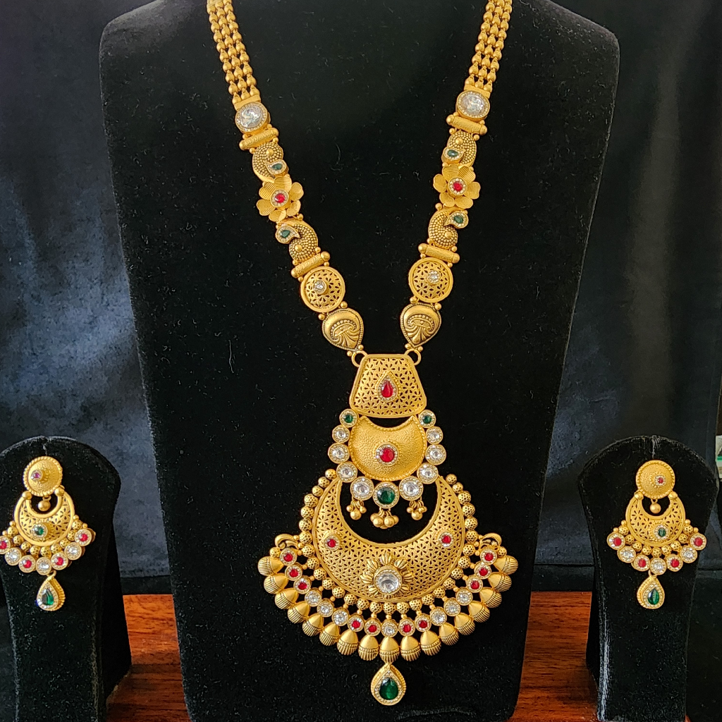 9l6 gold fancy antique jadtar long set