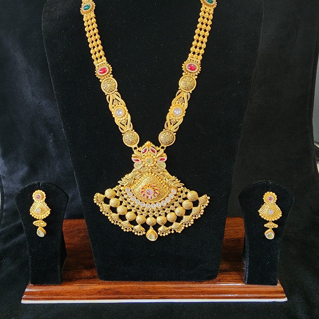 9l6 gold antique swory jadtar met finishing long set