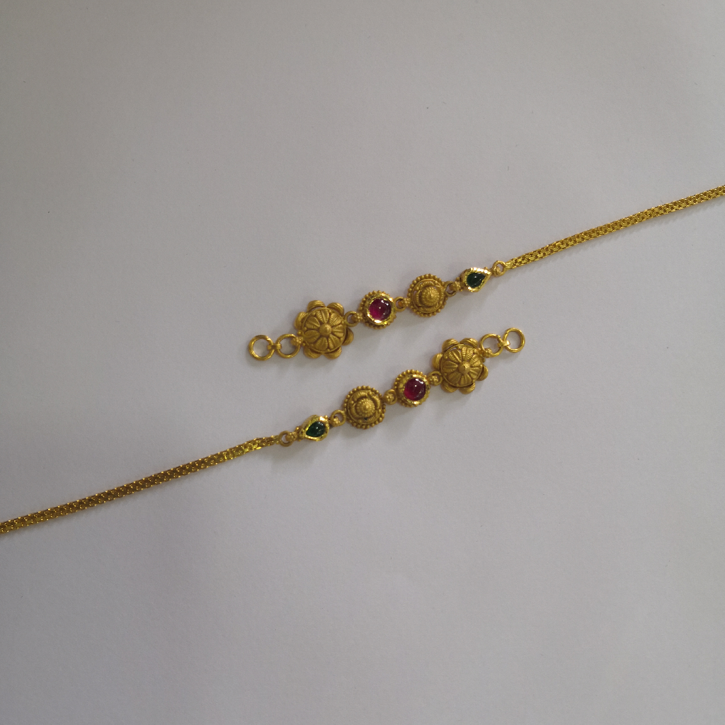 916 gold antique jadtar rad and green colour stone kanser