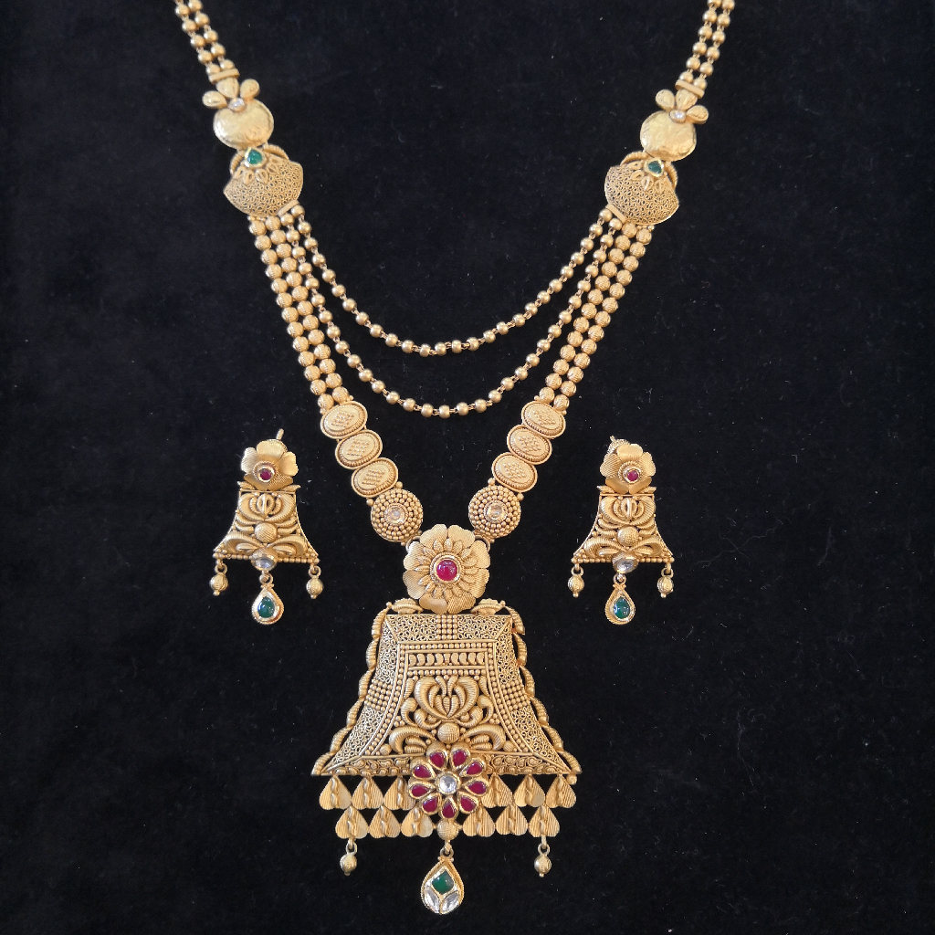 916 gold fancy antique jadtar rajvadi long set